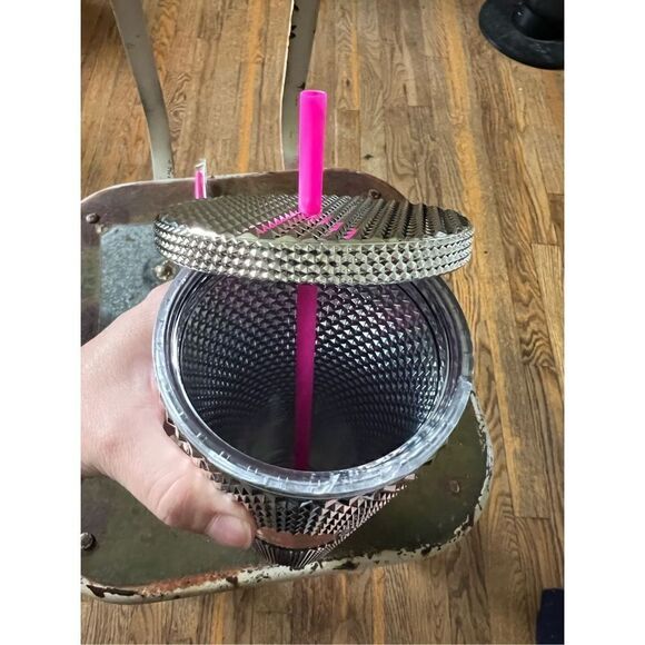 Silver Studded 24 oz Tumbler with Reusable Straws - Picture 6 of 7